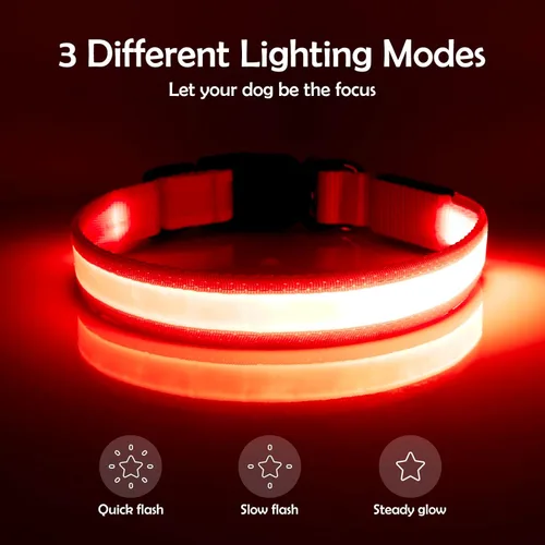 Miniatura 3 de Vizpet Collar para perro con luz LED, ajustable, recargable por USB, superbrillante, luz de seguridad, collar brillante para perros (grande, rojo)