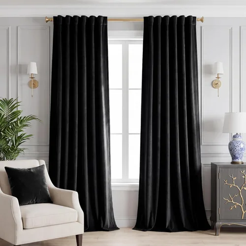 Miniatura 30 de StangH - Cortinas opacas de terciopelo con pestaña trasera, aislamiento térmico, para puerta corrediza, dormitorio, telón de fondo, estudio, teatro