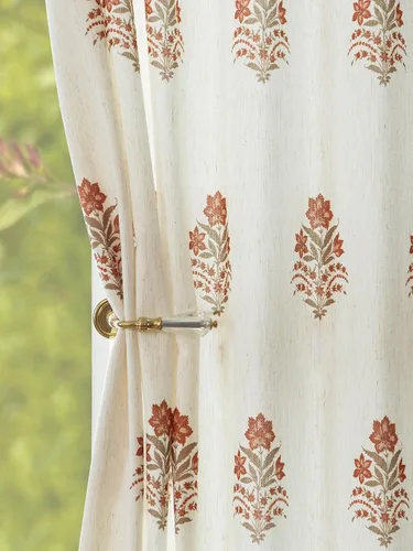 Cortinas plisadas para sala de estar: cortinas florales filtrantes de luz de 84 pulgadas, cortinas de mezcla de lino marrón blanco para dormitorio,