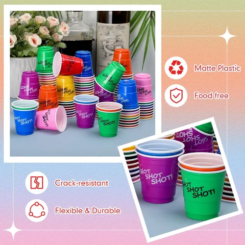 Miniatura 7 de Lounsweer 100 vasos de plástico de 2 onzas, vasos desechables de 2 onzas, mini vasos de fiesta de 2 onzas para despedida de soltera, cumpleaños