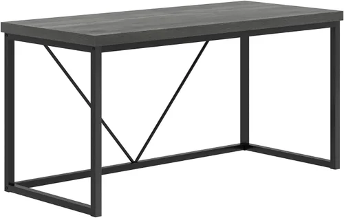 Miniatura 9 de EXCEFUR Escritorio moderno de oficina en casa, escritorio de computadora de madera y metal, mesa de estudio de escritura industrial para sala de Gris