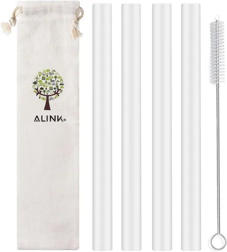 ALINK Pajitas Boba reutilizables de silicona transparente, paquete de 4 popotes extra anchos para té de burbujas, batidos, perlas de tapioca con
