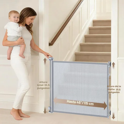Miniatura 2 de SPACEANY Puerta de seguridad retráctil para bebés o puerta de malla para perros, puerta de malla retráctil portátil y duradera, fácil de usar