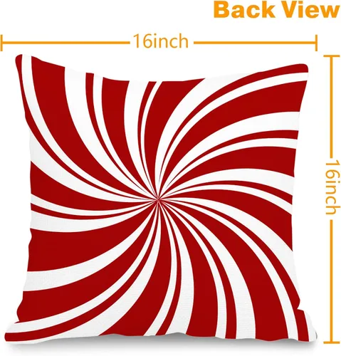 Miniatura 7 de GOOESING Fundas de almohada de Navidad con remolinos rojos, 16 x 16 pulgadas, diseño de bastón de caramelo dulce, doble remolino, color rojo