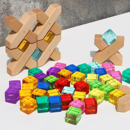 Miniatura 3 de Candywood Bloques de cubos de gemas de acrílico arcoíris para niños, educativos, juguetes de cristal para aprendizaje de bebé, juguetes apilables