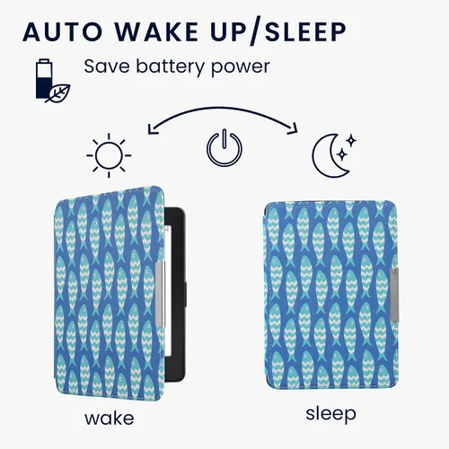 Miniatura 3 de kwmobile Funda compatible con Amazon Kindle PaperWhite - Funda para lector electrónico - Azul pez pequeño/azul claro/blanco