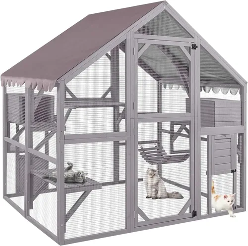 Miniatura 16 de Aivituvin Window Catio Outdoor Cat Enclosure Super Large Walk in Cat House with 6 Platforms and 2 Scratching Posts for Cats,104" L x 34" W x 69.5" H
