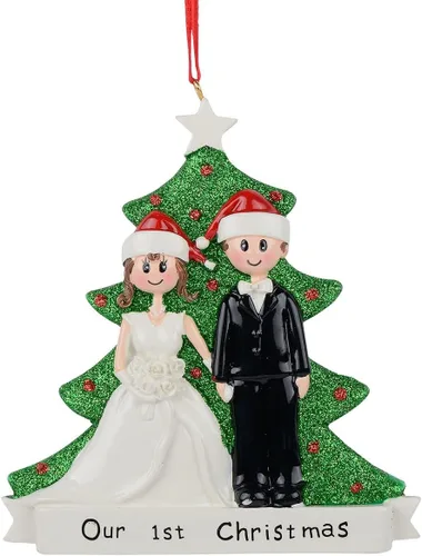 Miniatura 9 de Adorno personalizado para árbol de Navidad recién casado, adorno de nuestra primera Navidad para pareja de boda, adornos para el segundo Con palabras