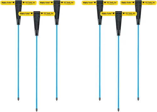 T&T Tools Mighty Probe - Sonda de suelo de metal aislada – 42 pulgadas de largo total – Paquete de seis – con varilla redonda hexagonal de metal de