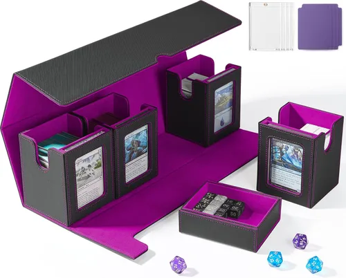 Miniatura 17 de UAONO Caja de cartas con bandeja de dados para MTG, funda de cartas 5 en 1 con capacidad para más de 800 tarjetas sin mangas, organizador magnético