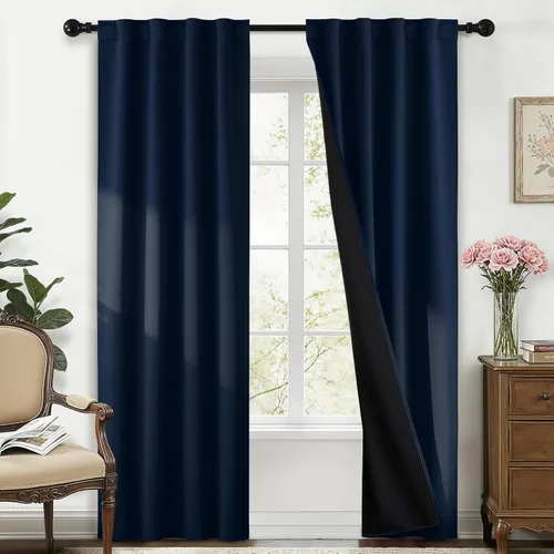 Miniatura 69 de Yakamok Cortinas negras, cortinas de ventana con aislamiento térmico y eficiencia energética para dormitorio, cortinas opacas completas y cortinas