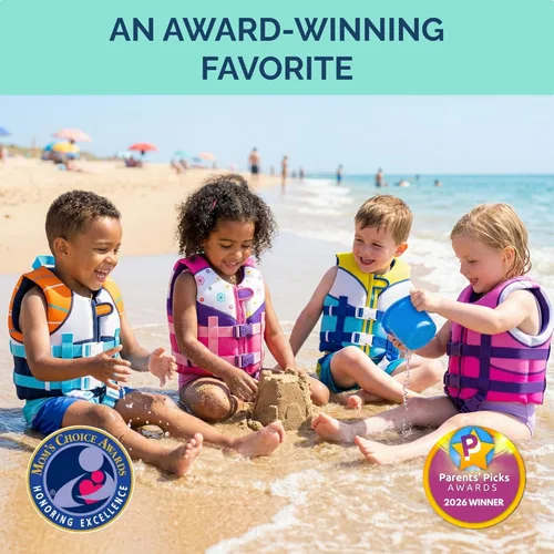 Miniatura 7 de Limmys Chaleco de natación para niños pequeños y niños: panel de espuma integrado, certificado CE, diseño galardonado aprobado por los padres, Azul
