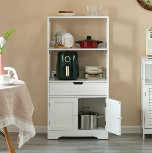 Miniatura 4 de Basicwise Tocador alto de almacenamiento de madera, despensa de cocina y organizador de armario de baño, con 2 estantes abiertos, un cajón y armario