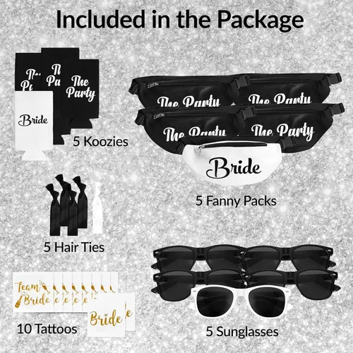 Miniatura 2 de Riñoneras de despedida de soltera 30 piezas – Juego de 5 regalos de despedida de soltera y accesorios 1 riñonera de novia + 4 paquetes de Negro