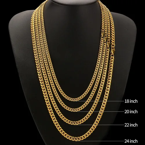 Miniatura 6 de SytsLNKXXX Collar de cadena cubana Miami para hombres y mujeres, acero inoxidable 316L de 40.236in de ancho, 18"20"22"24" de largo, joyería de hip