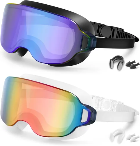 Miniatura 11 de Aegend Gafas de natación para adultos, paquete de 2 unidades, sin marco, 180°, visión amplia, antiniebla, UV, a la moda, para hombres y mujeres