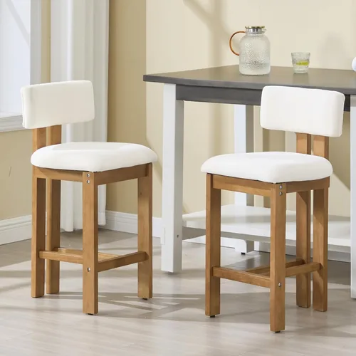 Miniatura 14 de DUOMAY 26 Inch Modern Bar Stools Set of 2, Linen Farmhouse Counter Stools Wooden Barstools, Green Upholstered Counter Height Bar Stools with Curved