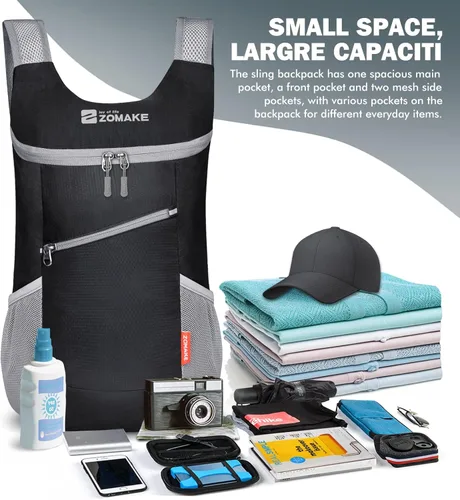 Miniatura 3 de ZOMAKE Mochila ligera y plegable, mochila pequeña para senderismo, resistente al agua, bolsa de día para viajes (14L, negro)