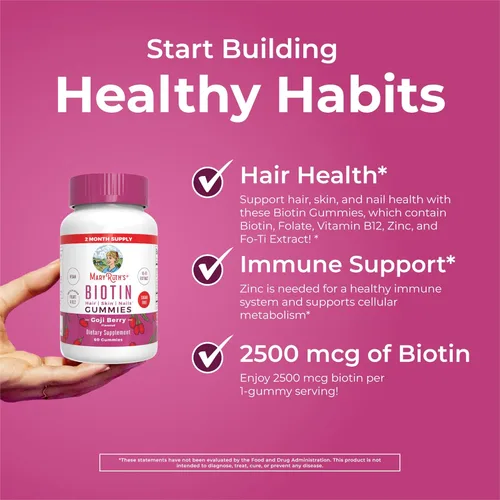 Miniatura 5 de Biotina Sin azúcar Suministro de 2 meses Gomitas de biotina Vitaminas de biotina para la piel del cabello y las uñas Gomitas de biotina
