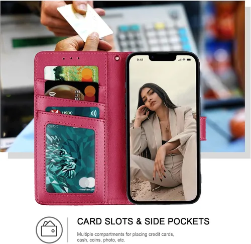 Miniatura 3 de Funda tipo cartera para iPhone 13, [Bloqueo RFID] con 3 ranuras para tarjetas con ranura para tarjeta de crédito, cubierta protectora magnética