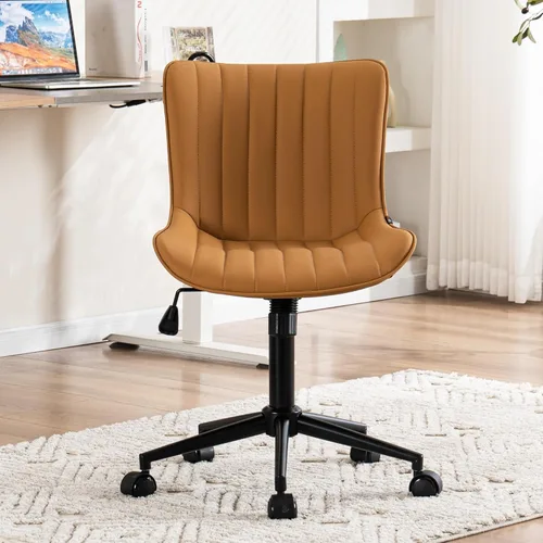 Miniatura 6 de Kidol & Shellder Silla de escritorio de oficina con ruedas, moderna silla giratoria de cuero sin brazos con respaldo acolchado cómodo, ergonómico