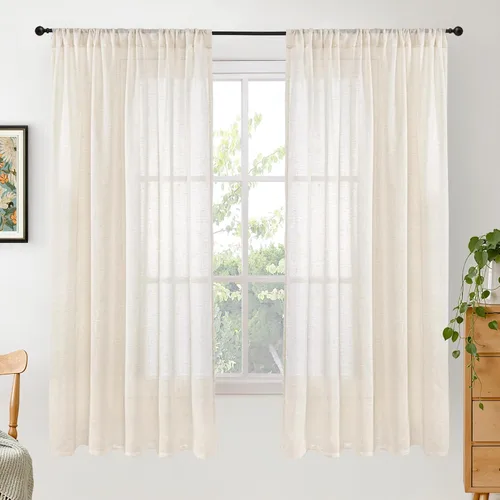Miniatura 44 de BGment Cortinas de lino café de 30 pulgadas de largo para ventana pequeña, cortinas de media ventana beige semitransparentes ligeras con bolsillo
