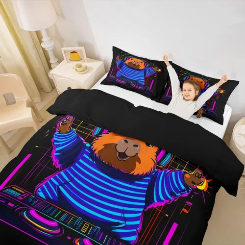 Miniatura 2 de Capybara - Juego de ropa de cama tamaño individual para niños y niñas, funda de edredón de animales roedores, funda de edredón de Capybara, regalos