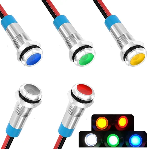 Miniatura 8 de smseace Paquete de 5 1/4'' (6mm) AC/DC12-24V Luz indicadora LED Impermeable IP65 Luces LED de 24 voltios Lámpara piloto metálica verde Luz