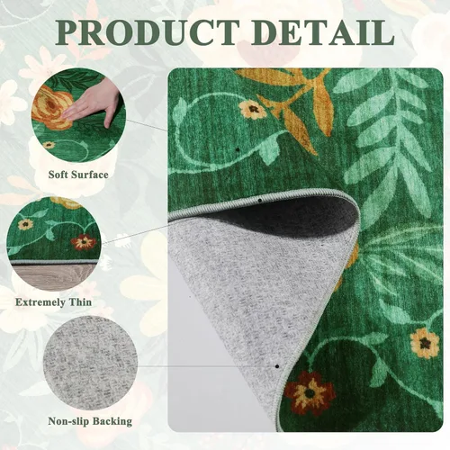 Miniatura 4 de DUKINO Alfombra de área de 6 x 9 pies, alfombra floral para sala de estar, ligera, antideslizante, lavable, alfombra de interior de pelo bajo