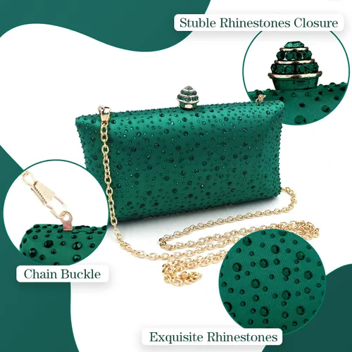 Miniatura 26 de Simcat Bolso de mano de noche con diamantes de imitación para mujer, bolso de fiesta de graduación, boda, novia, fiesta, bolsa de mano con cadena