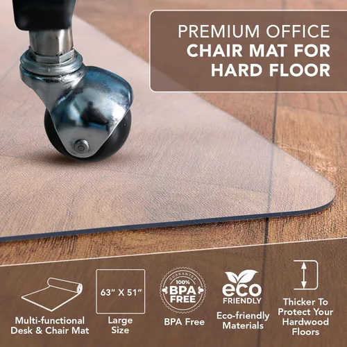 Miniatura 3 de Alfombrilla para silla de oficina para suelo de madera dura: 63 x 51 pulgadas, alfombrillas extra grandes para madera dura y azulejos, alfombrilla