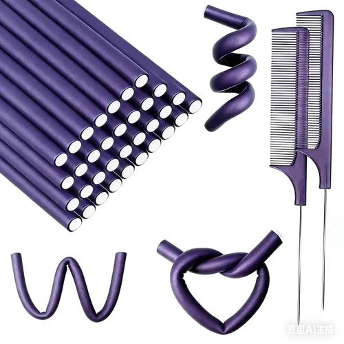 60 varillas flexibles para rizar, de espuma giratoria, sin calor, rodillos de pelo y peine de cola de rata de acero para cabello largo y corto, para