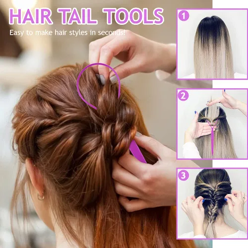 Miniatura 2 de TsMADDTs Juego de 3 herramientas para el cabello con 2 bucles de herramientas de trenzado francés, 1 peine de cola de rata, peine de metal