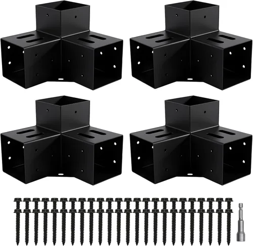 Miniatura 8 de 2 piezas soportes para pérgola de 4"x 4", kit de soporte de pérgola en forma de T de 3 vías (real: 3.6"x3.6"), soportes DIY de esquina en ángulo