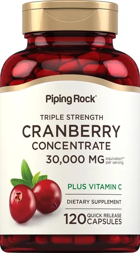 Piping Rock Pastillas de arándano | 120 cápsulas | Suplemento para mujeres y hombres | Extracto concentrado de triple fuerza más vitamina C | Sin