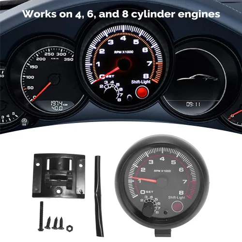 Miniatura 5 de Calibre tacómetro, Geevorks - Tacómetros de repuesto automotriz de 3.75 pulgadas, 12 V, 0-8000 RPM, tacómetro RPM para motores de cilindros de 4/6/8