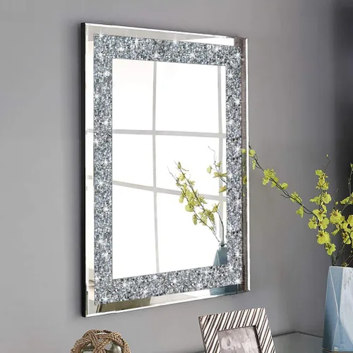 Miniatura 3 de QMDECOR Espejo rectangular plateado con diamantes para decoración de pared, 20 x 28 pulgadas, para colgar en la pared, sin marco, para decoración
