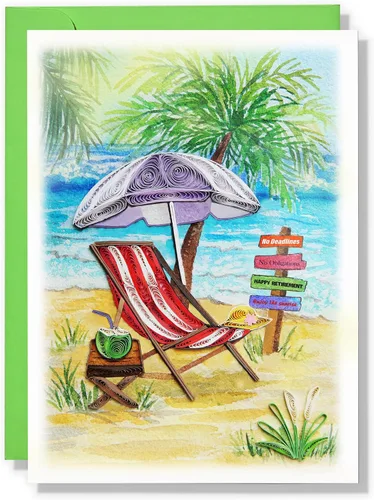 Tarjeta de feliz jubilación, tarjeta de felicitación para compañero de trabajo, tarjeta de felicitaciones, graduación, temática de playa, arte para