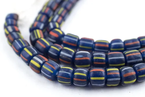 Miniatura 14 de The Bead Chest Cuentas de grosella espinosa de Java - Hilo completo de cuentas de vidrio a rayas (azul, 0.157 in)