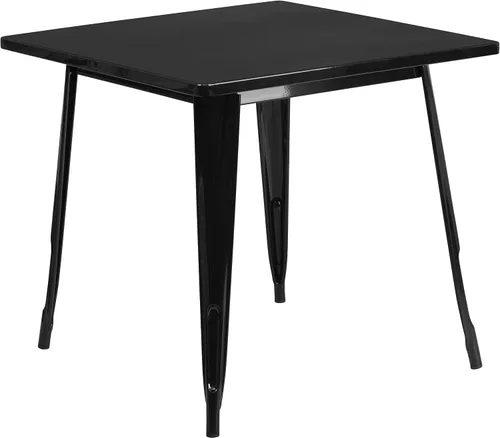 Miniatura 3 de Merrick Lane Nash - Mesa de comedor para interiores y exteriores, acabado con recubrimiento en polvo negro, parte superior cuadrada de 31.5