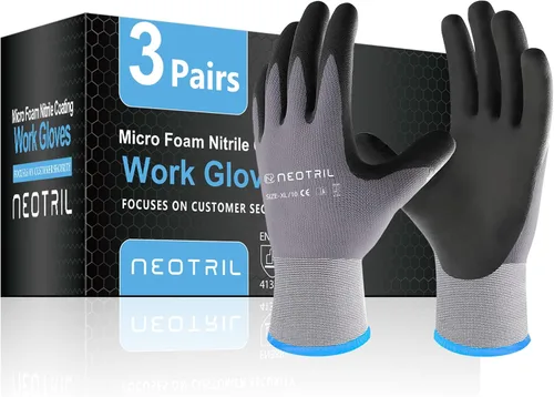 Miniatura 10 de NEOTRIL - Guantes de trabajo de seguridad con revestimiento de nitrilo de microespuma, 3/6/12/36 pares, guantes de nailon transpirable para hombres