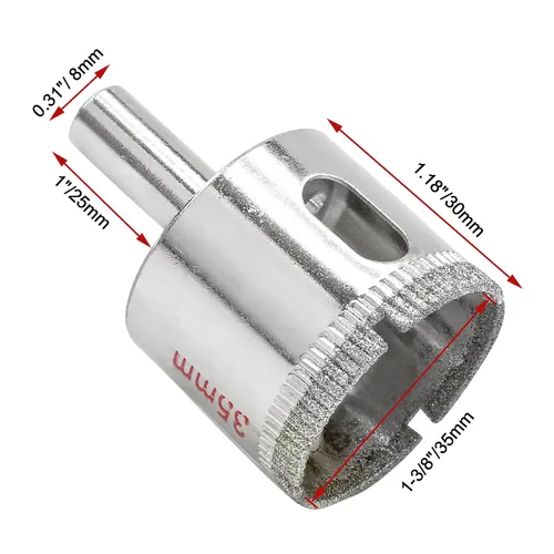 Miniatura 2 de Luomorgo Sierra de agujero de diamante de 35mm/1 3/8 Pulgadas, brocas de diamante de 1.1 pulgadas de profundidad de corte para vidrio, cerámica