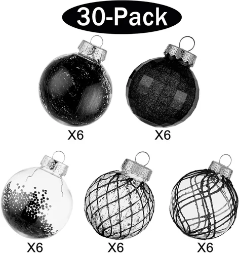 Miniatura 2 de CristBest Juego de adornos de bolas de Navidad de 30 unidades, 2.36 pulgadas, de plástico transparente, inastillables, con relleno delicado Negro