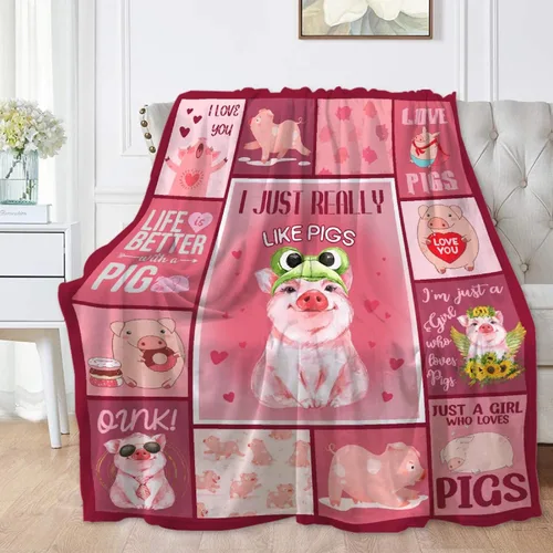 Miniatura 14 de Just A Girl Who Loves Pigs - Manta tipo throw de felpa mullida de franela para siesta para viajes, picnic, cama, sofá, cálida y acogedora para todas