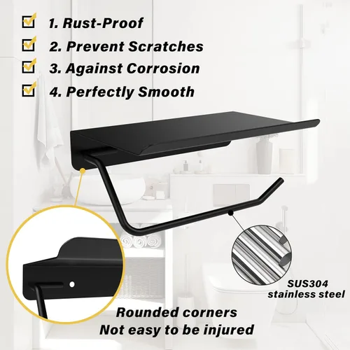 Miniatura 4 de Soporte de papel higiénico con estante para teléfono, accesorios de baño, dispensador de rollo de pañuelos de almacenamiento montado en la pared