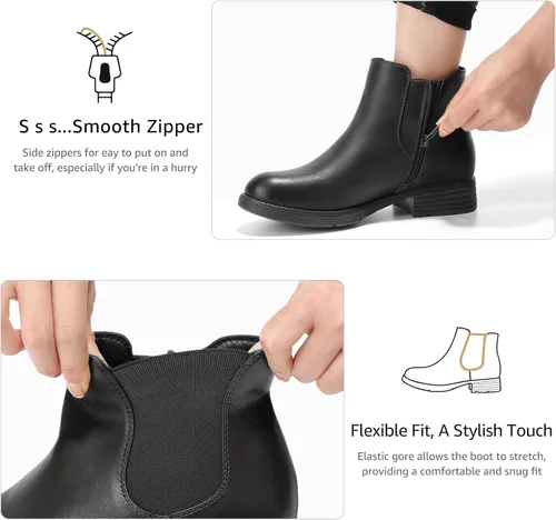 Miniatura 4 de Botas de tobillo para mujer con cremallera, botas Chelsea de moda, cómodas botas de tacón bajo