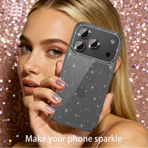 Miniatura 4 de Protector de lente de cámara compatible con iPhone 16 Plus y iPhone 16 (paquete de 4, 2 juegos), con purpurina brillante, funda de cámara