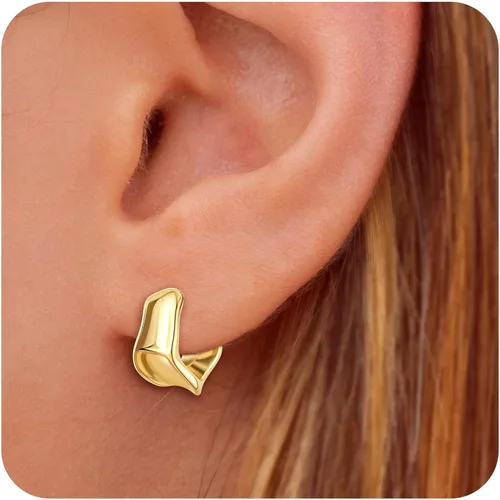 Miniatura 15 de Aretes de aro gruesos de oro para mujer, chapados en oro de 14 quilates y plata, aretes geométricos, aretes colgantes de nudo de moda