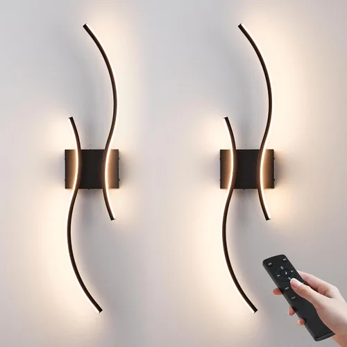 Miniatura 18 de KARTOOSH Aplique de pared a pilas con control remoto, colores continuos 3000K-6000K y atenuación, luz de pared LED inalámbrica dorada para sala