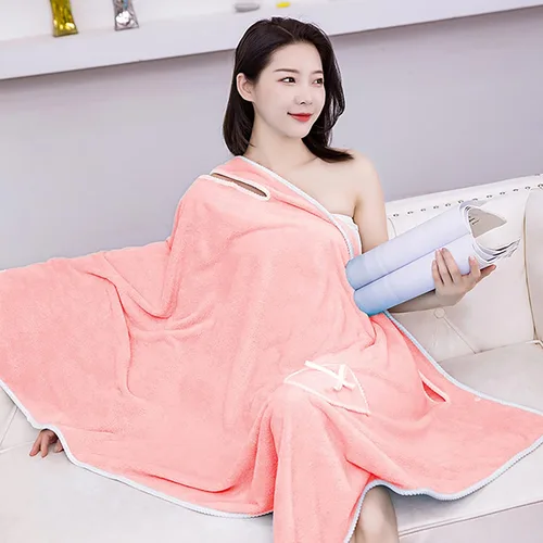 Miniatura 4 de Toalla de baño para niñas, forro polar coral, absorbente, bata de baño, bata de baño, playa, spa, sauna, bata de ducha
